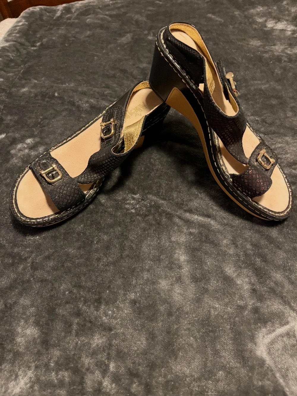 Alegria Black Textured Sandals with Buckles
